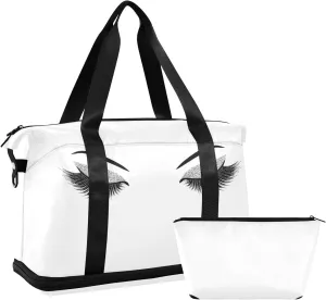 Silver Glittering Eyelash Isolated on White Gym Duffel Bag, Polyester Travel Weekender Luggage Handbag with Waterproof Pocket for Wet Items, Unisex Foldable Tote for Sports