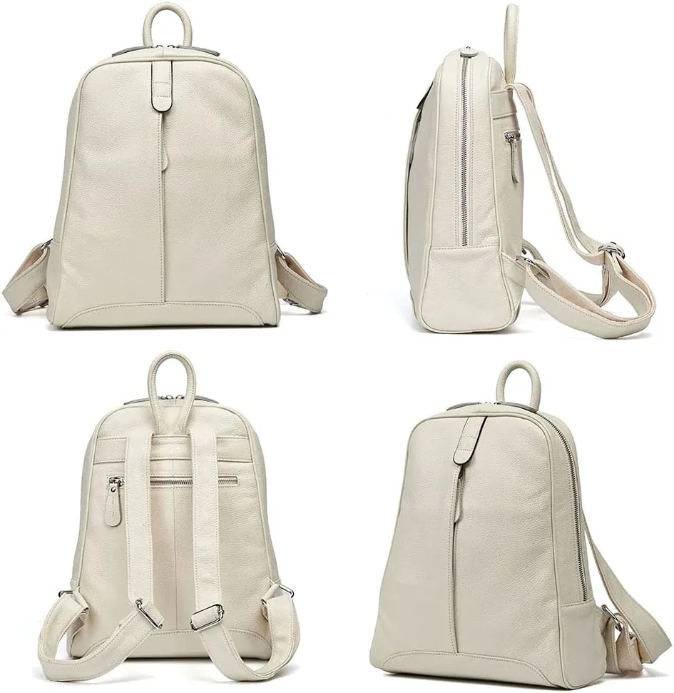 Simple Genuine Leather Backpack Women Laptop Casual Knapsack Ladies Travel Bag