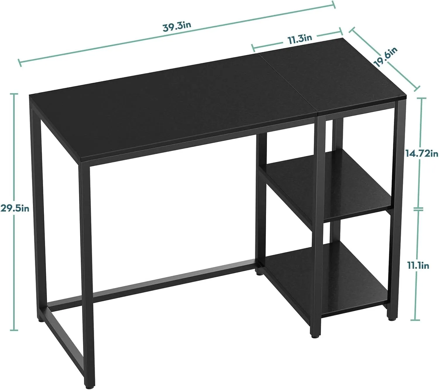 SINPAID Computer Desk 40 inches with 2-Tier Shelves Sturdy Home Office Desk with Large Storage Space Modern Gaming Desk Study Writing Laptop Table, Black Desk