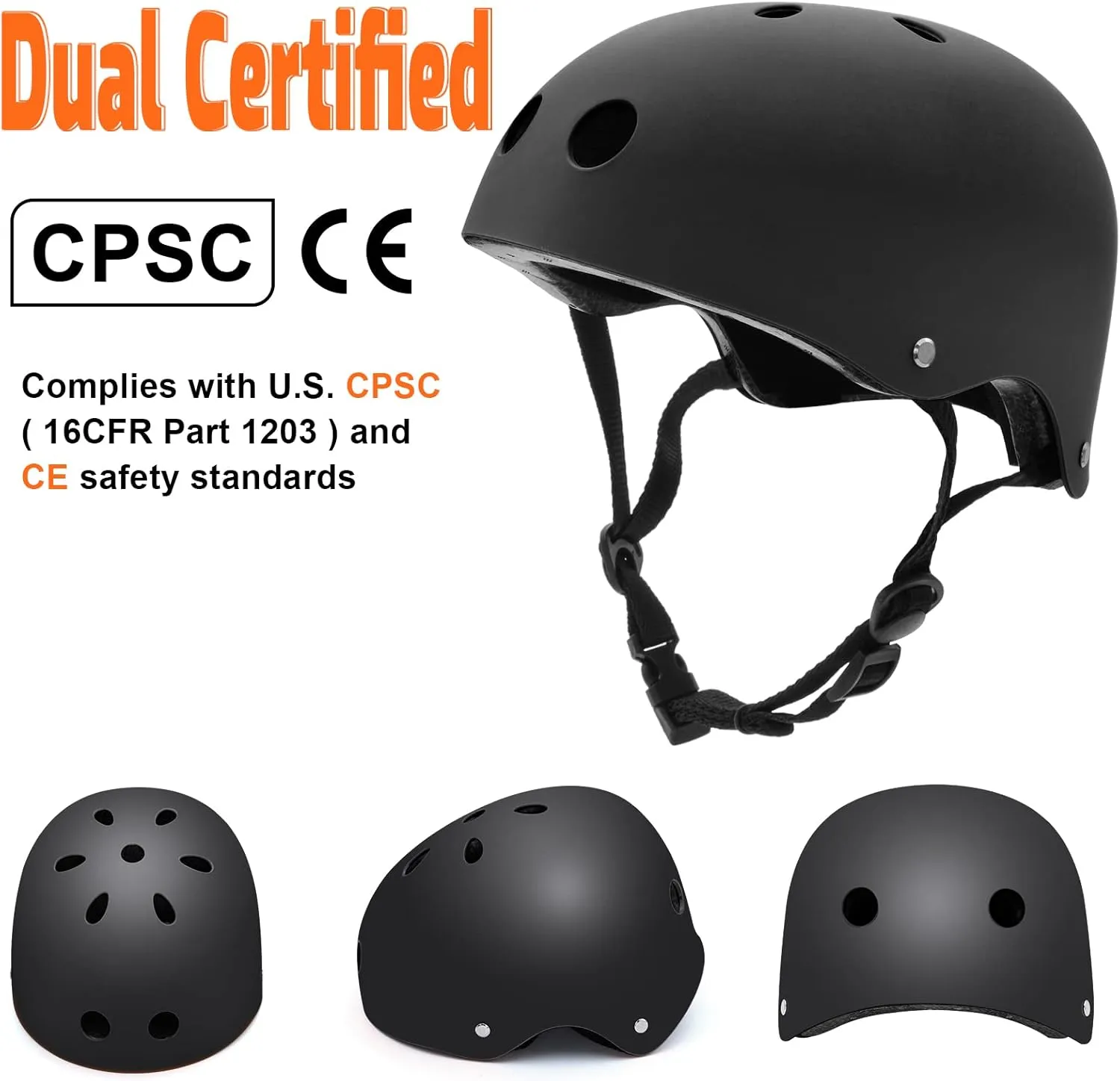 Skateboard Bike Helmet Dual Certified for Youth, Adult Bike, Skate, Roller Skate Inline Skating Rollerblading Scooter Helmet