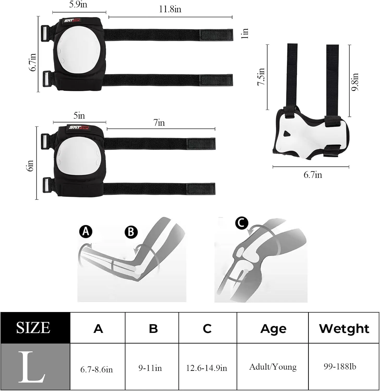 SKT HP Protective Gear for Adults, Knee Pads Elbow Pads Wrist Guards for Inline Skating Biking Skateboarding