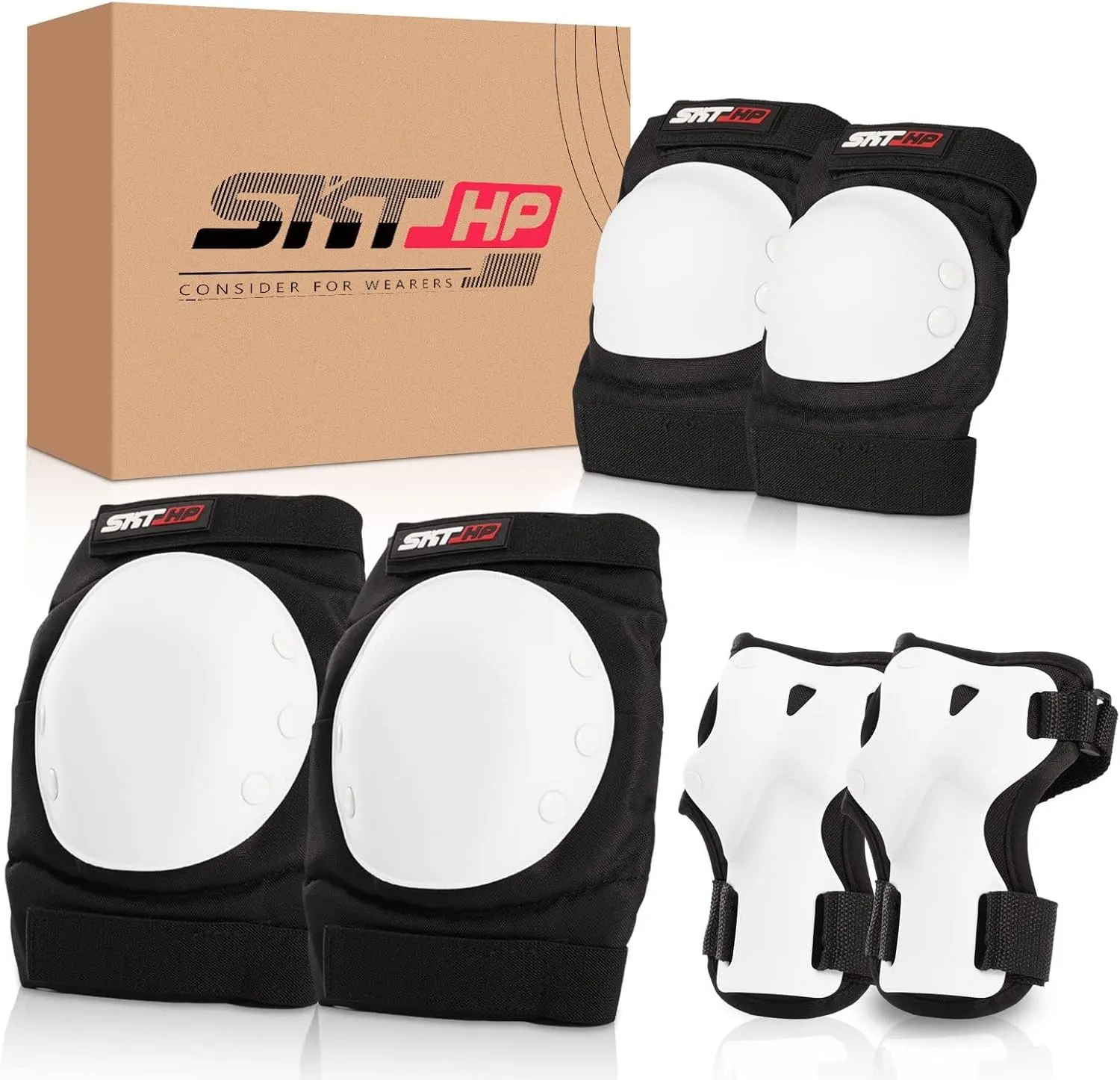 SKT HP Protective Gear for Adults, Knee Pads Elbow Pads Wrist Guards for Inline Skating Biking Skateboarding