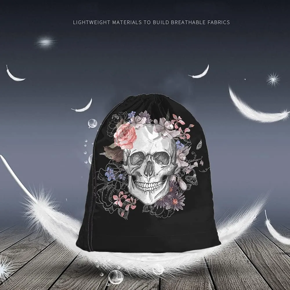 Skull Drawstring Bags Backpack Bag Day Of The Dead Mexican Sugar Skeleton Gothic Style Rose Art Floral Sport Gym Sack Drawstring Bag String Bag Yoga Bag for Men Women