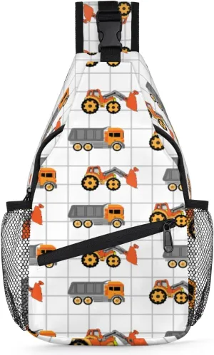 Sling Backpack Cute Truck Excavator Pattern,Shoulder Chest Bag Crossbody Sling Bag Travel Hiking Daypack for Women Men