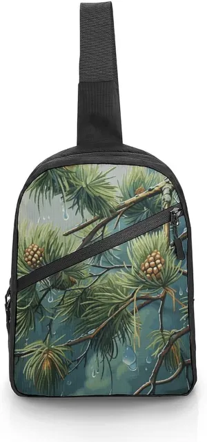 Sling Bag for Women Men Pine Tree Raindrops Crossbody Bag Casual Daypack Backpack Shoulder Chest Bag Fashion Waist Pack Water Resistant Fanny Pack Crossbody Shoulder Bag