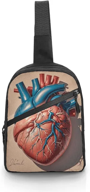 Sling Bag for Women Men Realistic Sketch of A Human Heart Crossbody Bag Casual Daypack Backpack Shoulder Chest Bag Fashion Waist Pack Water Resistant Fanny Pack Crossbody Shoulder Bag
