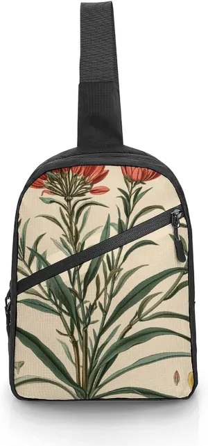 Sling Bag for Women Men Vintage Botanical Illustrations Crossbody Bag Casual Daypack Backpack Shoulder Chest Bag Fashion Waist Pack Water Resistant Fanny Pack Crossbody Shoulder Bag