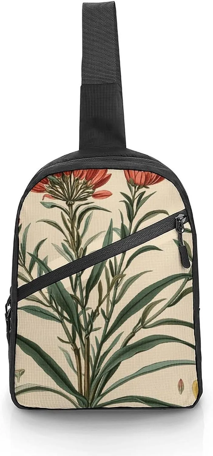 Sling Bag for Women Men Vintage Botanical Illustrations Crossbody Bag Casual Daypack Backpack Shoulder Chest Bag Fashion Waist Pack Water Resistant Fanny Pack Crossbody Shoulder Bag
