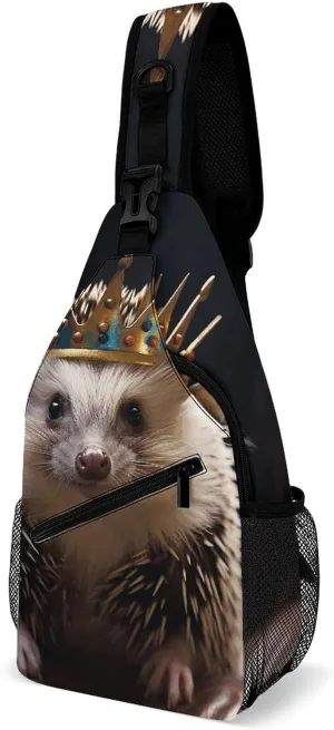 Sling Bag,Crown with Hedgehog Print Chest Bag,crossbody Chest Bag,casual Shoulder Backpack with Front Pocket