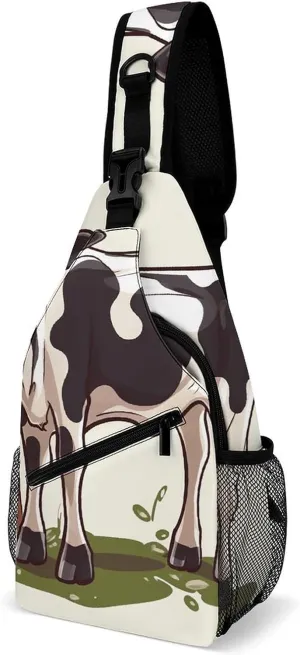 Sling Bag,Dairy Cow Print Chest Bag