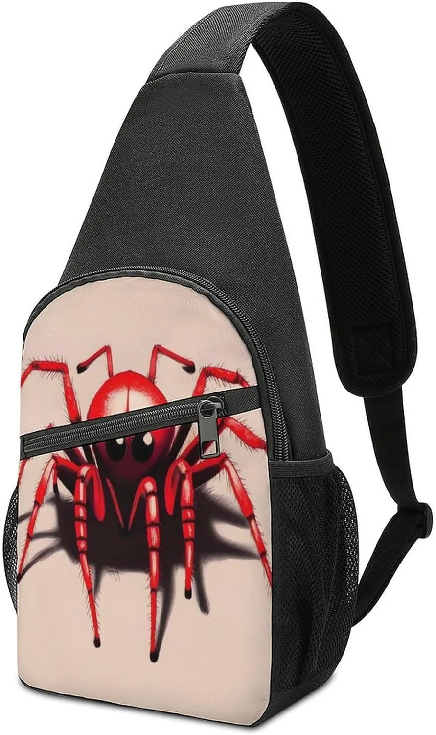 Small Sling Backpack Crossbody Bag,Cute Little Red Spider Print Chest Bag