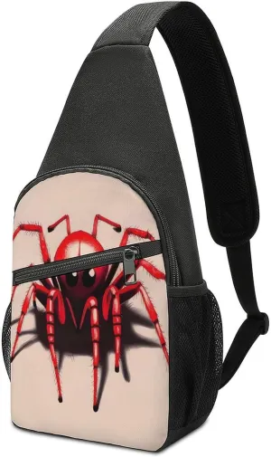 Small Sling Backpack Crossbody Bag,Cute Little Red Spider Print Chest Bag