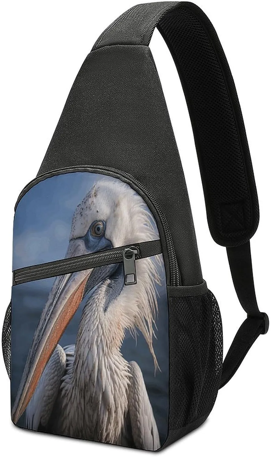Small Sling Backpack Crossbody Bag,Realistic Pelican Print Chest Bag,Travel Hiking Chest Bag Daypack for Women Men