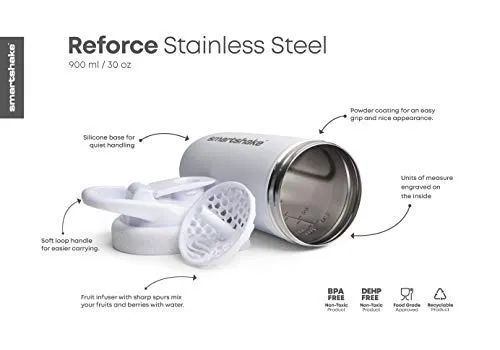 SmartShake Reforce Steel Shaker 900ml White