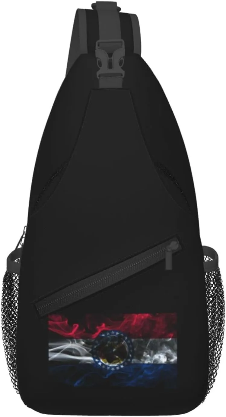 Smoke Flag Of Missouri Crossbody Bags For Women Men Chest Backpack Gym Shoulder Bag Travel Outdoor Sports Casual Crossbody Bags