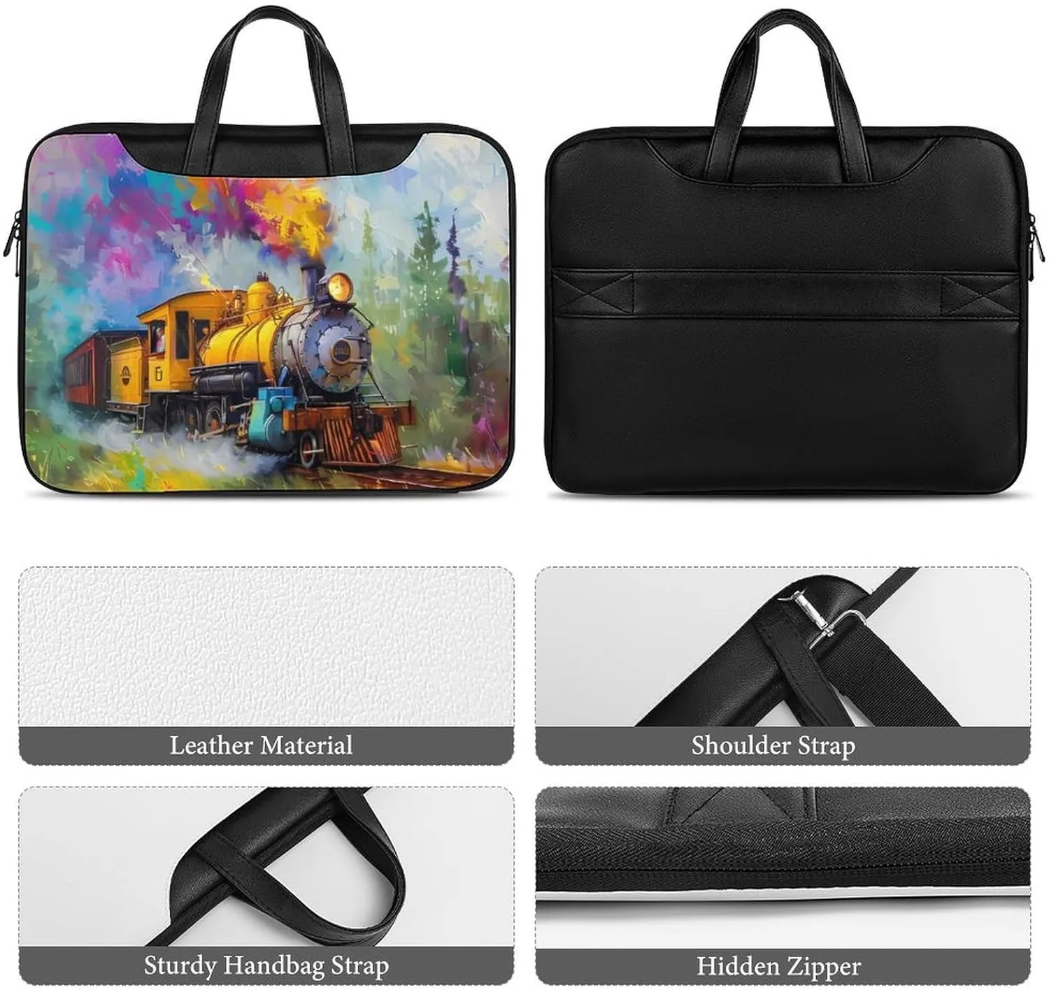 Smoke Steam Train Painting Laptop Sleeve Bag Protective Case Handbag With Shoulder Strap for Computer 10-17 Inch