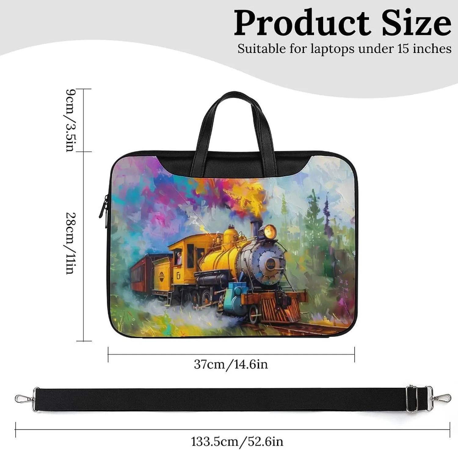 Smoke Steam Train Painting Laptop Sleeve Bag Protective Case Handbag With Shoulder Strap for Computer 10-17 Inch