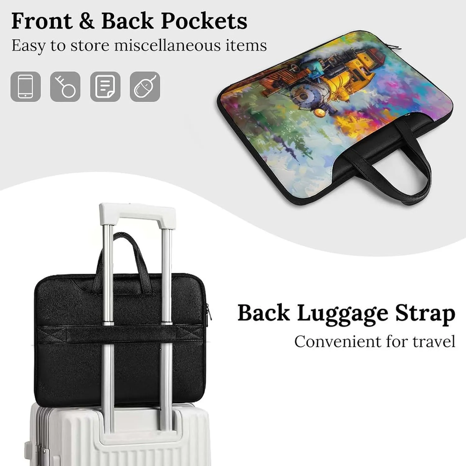 Smoke Steam Train Painting Laptop Sleeve Bag Protective Case Handbag With Shoulder Strap for Computer 10-17 Inch