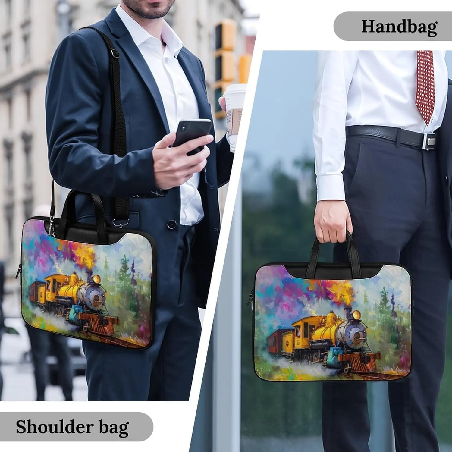 Smoke Steam Train Painting Laptop Sleeve Bag Protective Case Handbag With Shoulder Strap for Computer 10-17 Inch