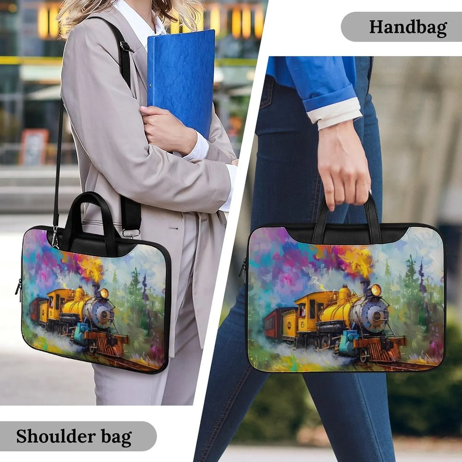 Smoke Steam Train Painting Laptop Sleeve Bag Protective Case Handbag With Shoulder Strap for Computer 10-17 Inch