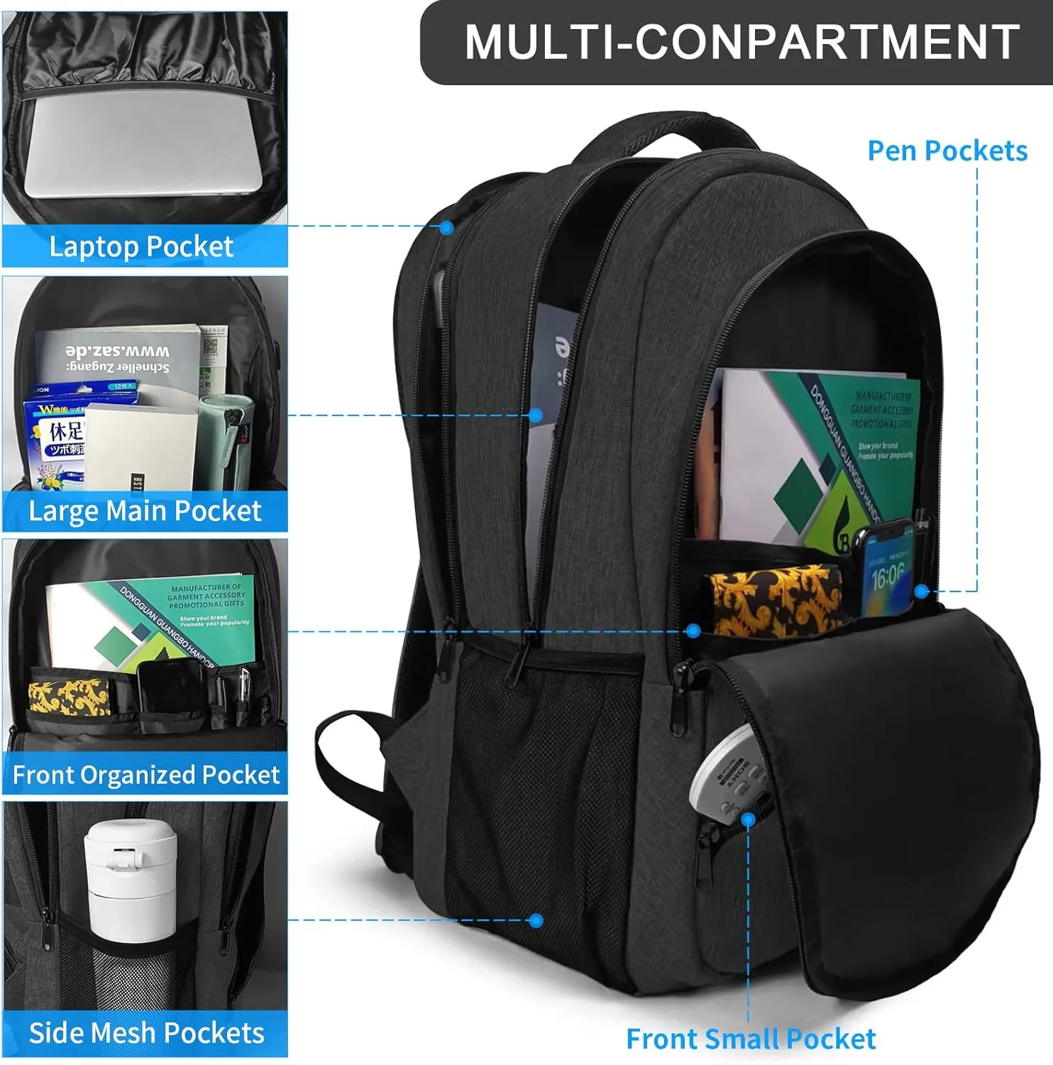 SMONT Laptop Backpack for Men, 17" Mens Business Computer Office Tech Commuter Work Bookbag with USB Charging Port Anti Theft Water Resistant Dark Grey