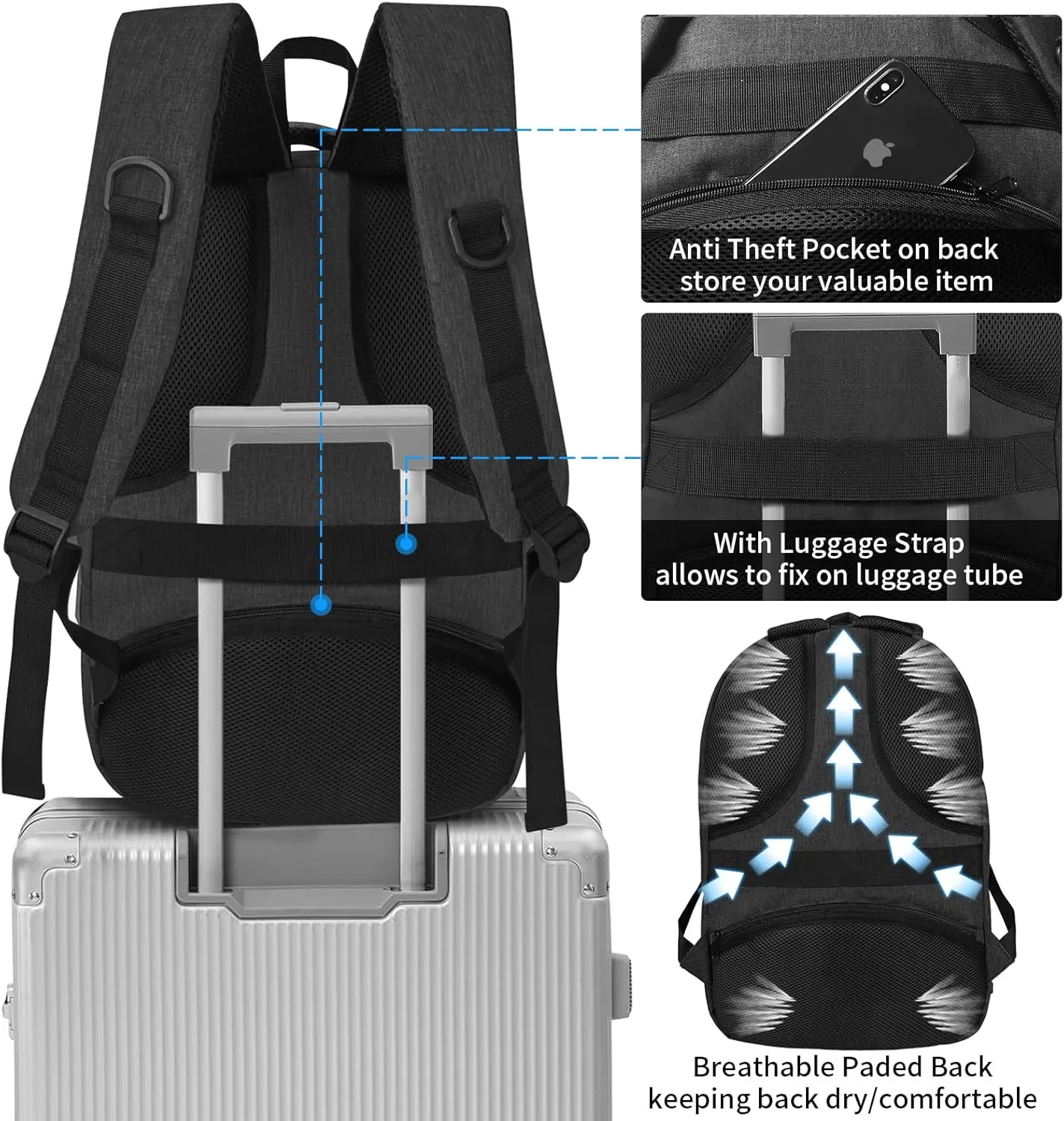 SMONT Laptop Backpack for Men, 17" Mens Business Computer Office Tech Commuter Work Bookbag with USB Charging Port Anti Theft Water Resistant Dark Grey