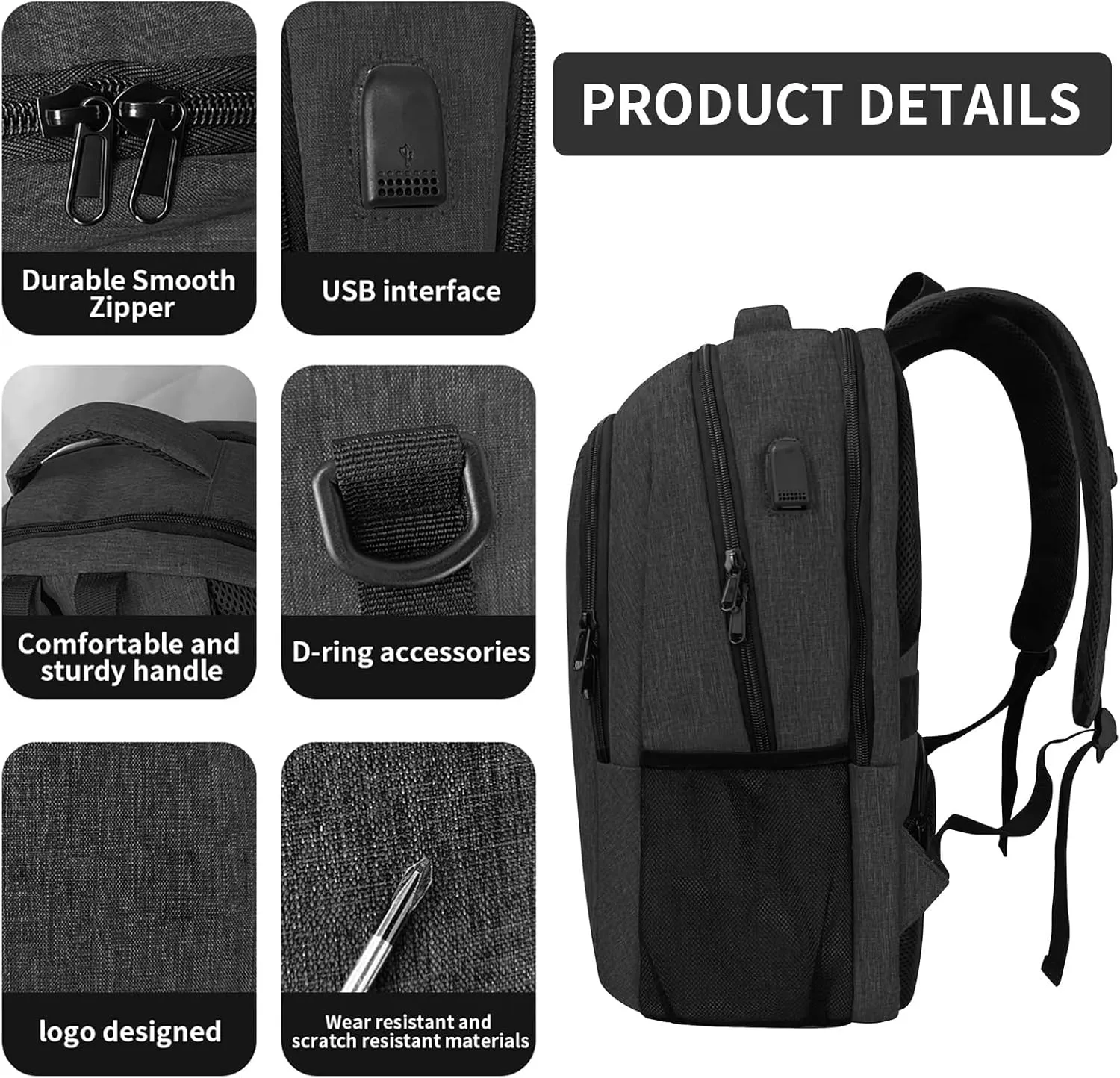 SMONT Laptop Backpack for Men, 17" Mens Business Computer Office Tech Commuter Work Bookbag with USB Charging Port Anti Theft Water Resistant Dark Grey