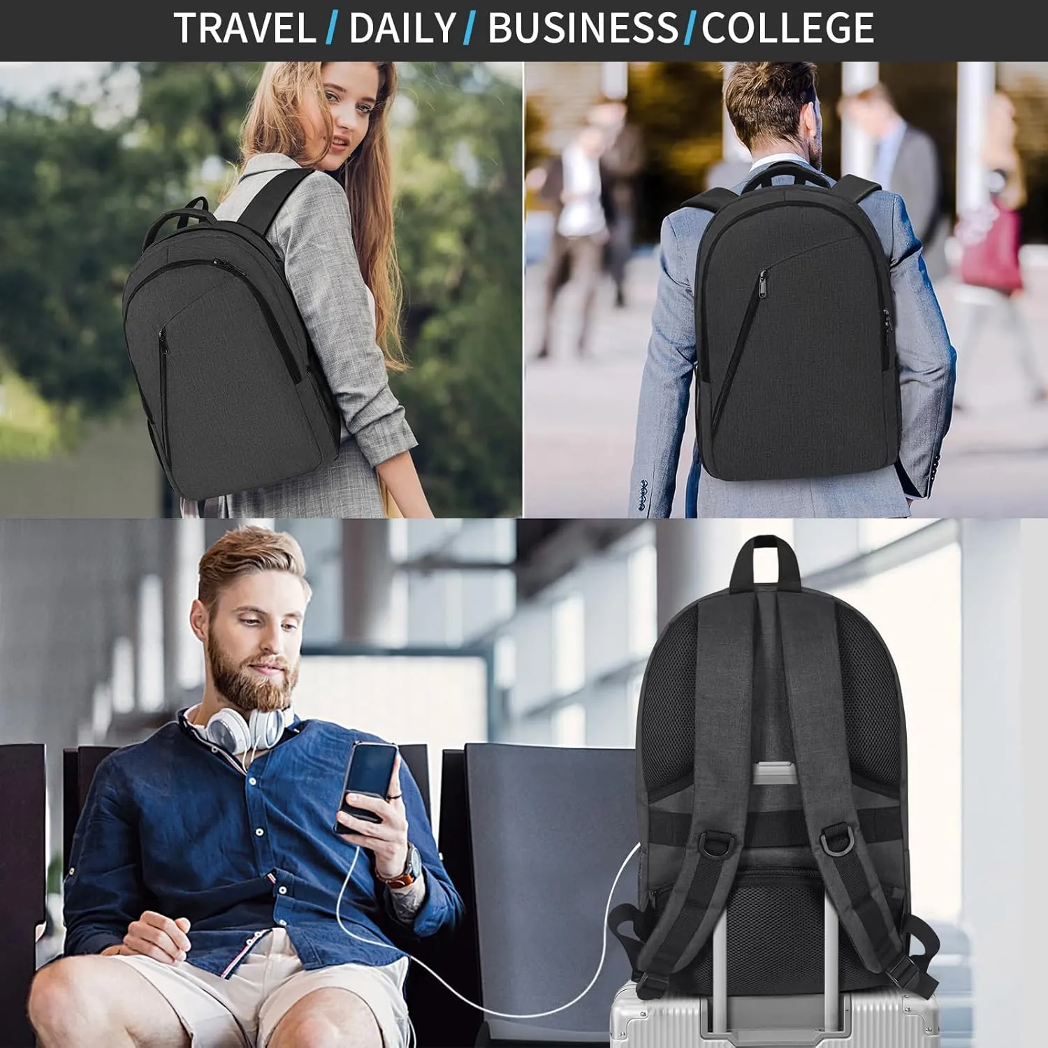 SMONT Laptop Backpack for Men, 17" Mens Business Computer Office Tech Commuter Work Bookbag with USB Charging Port Anti Theft Water Resistant Dark Grey