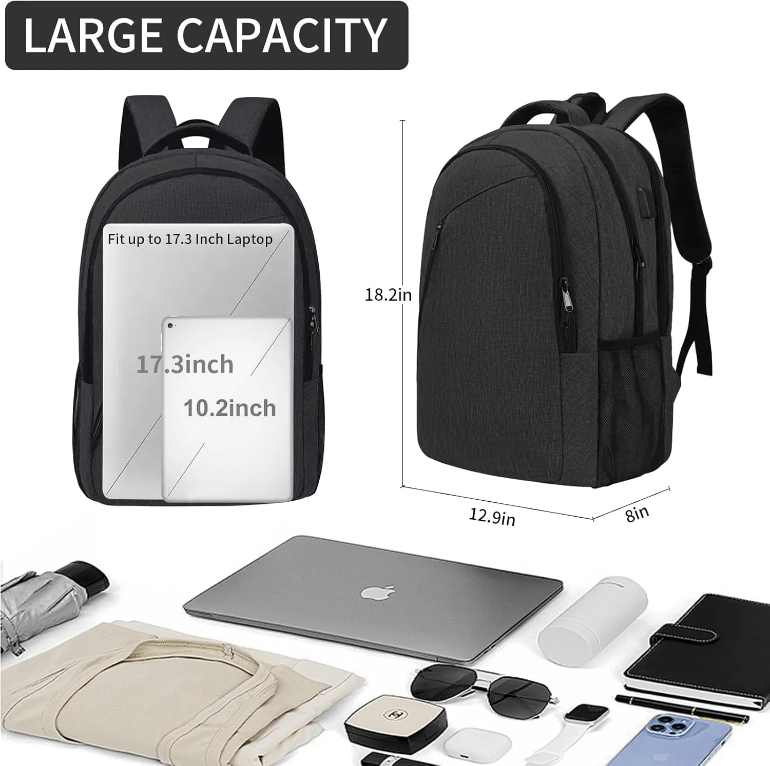 SMONT Laptop Backpack for Men, 17" Mens Business Computer Office Tech Commuter Work Bookbag with USB Charging Port Anti Theft Water Resistant Dark Grey
