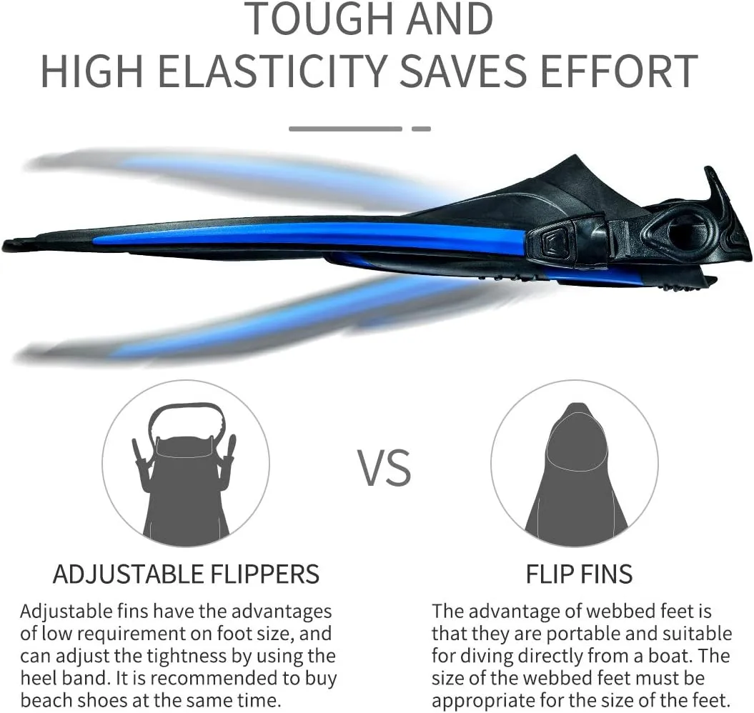Snorkel Fins, Diving Fins Swim Fins Short Swim Flippers for Training Adjustable Buckles Open Heel Scuba Diving Fins Travel Size for Men Women Kids Adult