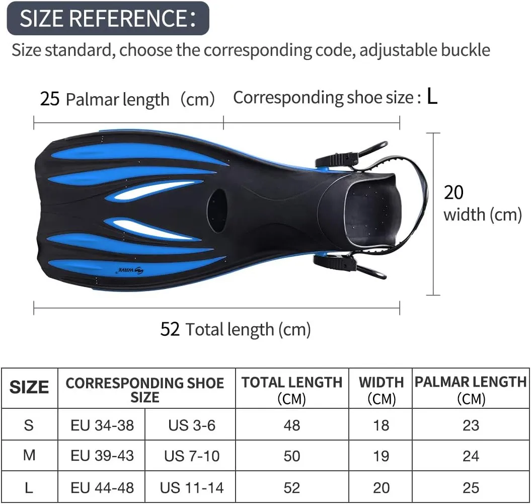 Snorkel Fins, Diving Fins Swim Fins Short Swim Flippers for Training Adjustable Buckles Open Heel Scuba Diving Fins Travel Size for Men Women Kids Adult