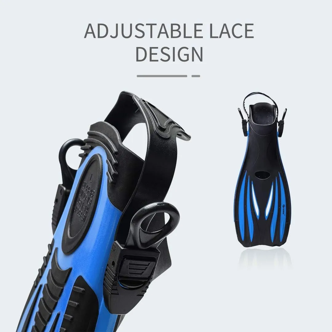 Snorkel Fins, Diving Fins Swim Fins Short Swim Flippers for Training Adjustable Buckles Open Heel Scuba Diving Fins Travel Size for Men Women Kids Adult