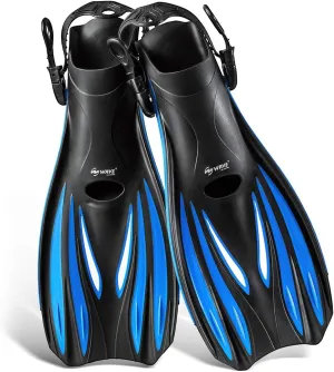 Snorkel Fins, Diving Fins Swim Fins Short Swim Flippers for Training Adjustable Buckles Open Heel Scuba Diving Fins Travel Size for Men Women Kids Adult