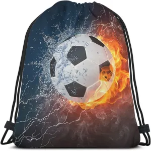 Soccer Drawstring Bags Backpack Bag Ball In Burning Fire And Water Lightening Sports Passion Football Game Sport Gym Sack Drawstring Bag String Bag Yoga Bag for Men Women
