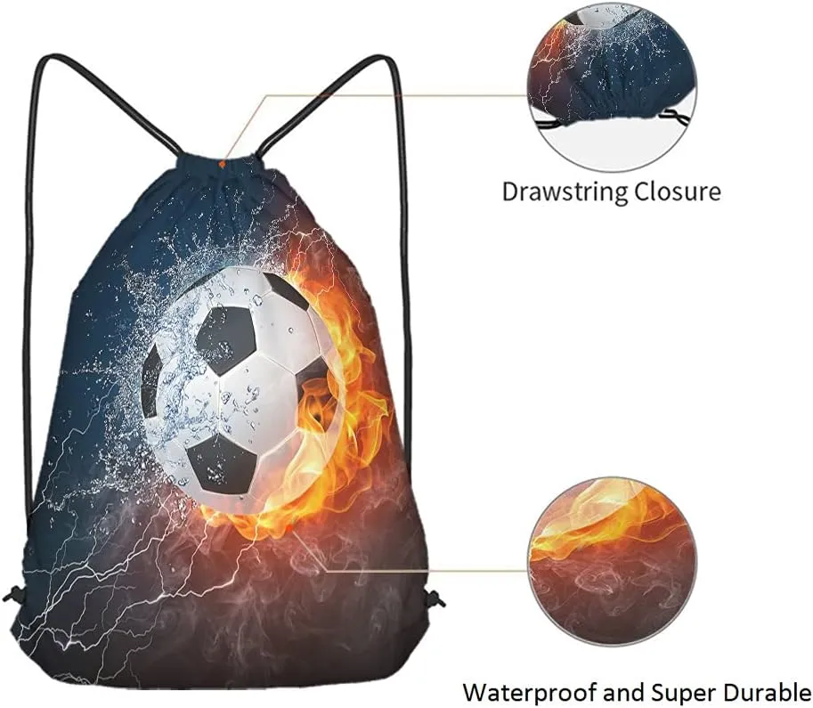 Soccer Drawstring Bags Backpack Bag Ball In Burning Fire And Water Lightening Sports Passion Football Game Sport Gym Sack Drawstring Bag String Bag Yoga Bag for Men Women
