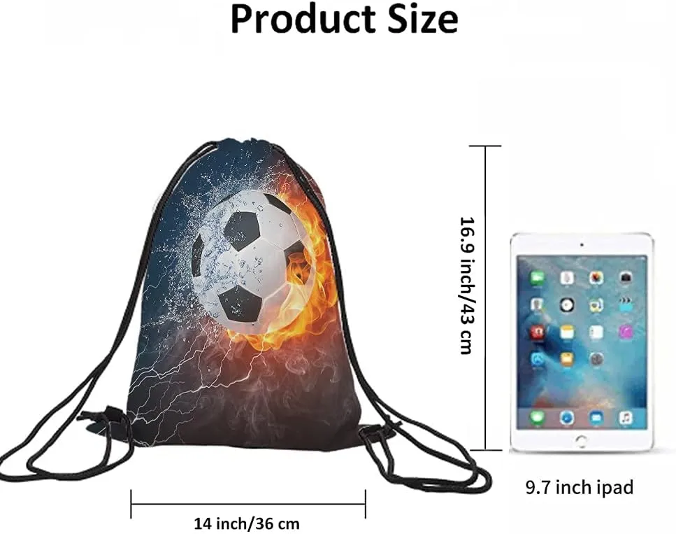 Soccer Drawstring Bags Backpack Bag Ball In Burning Fire And Water Lightening Sports Passion Football Game Sport Gym Sack Drawstring Bag String Bag Yoga Bag for Men Women