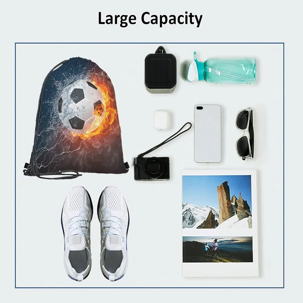 Soccer Drawstring Bags Backpack Bag Ball In Burning Fire And Water Lightening Sports Passion Football Game Sport Gym Sack Drawstring Bag String Bag Yoga Bag for Men Women