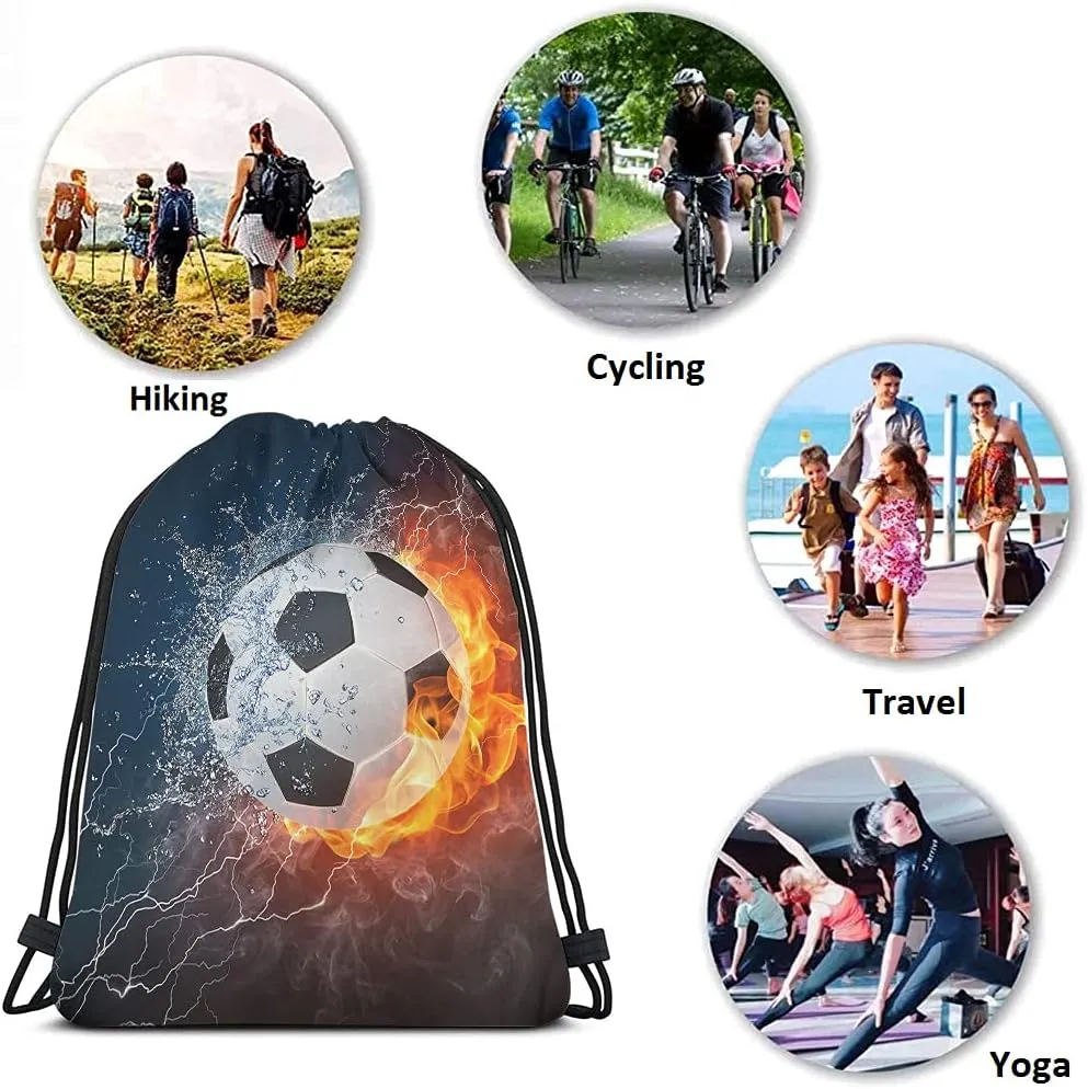 Soccer Drawstring Bags Backpack Bag Ball In Burning Fire And Water Lightening Sports Passion Football Game Sport Gym Sack Drawstring Bag String Bag Yoga Bag for Men Women