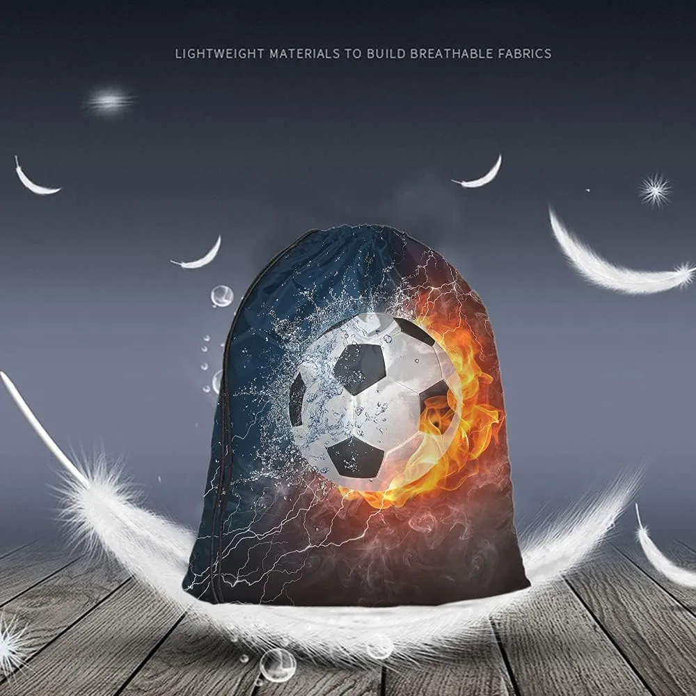 Soccer Drawstring Bags Backpack Bag Ball In Burning Fire And Water Lightening Sports Passion Football Game Sport Gym Sack Drawstring Bag String Bag Yoga Bag for Men Women