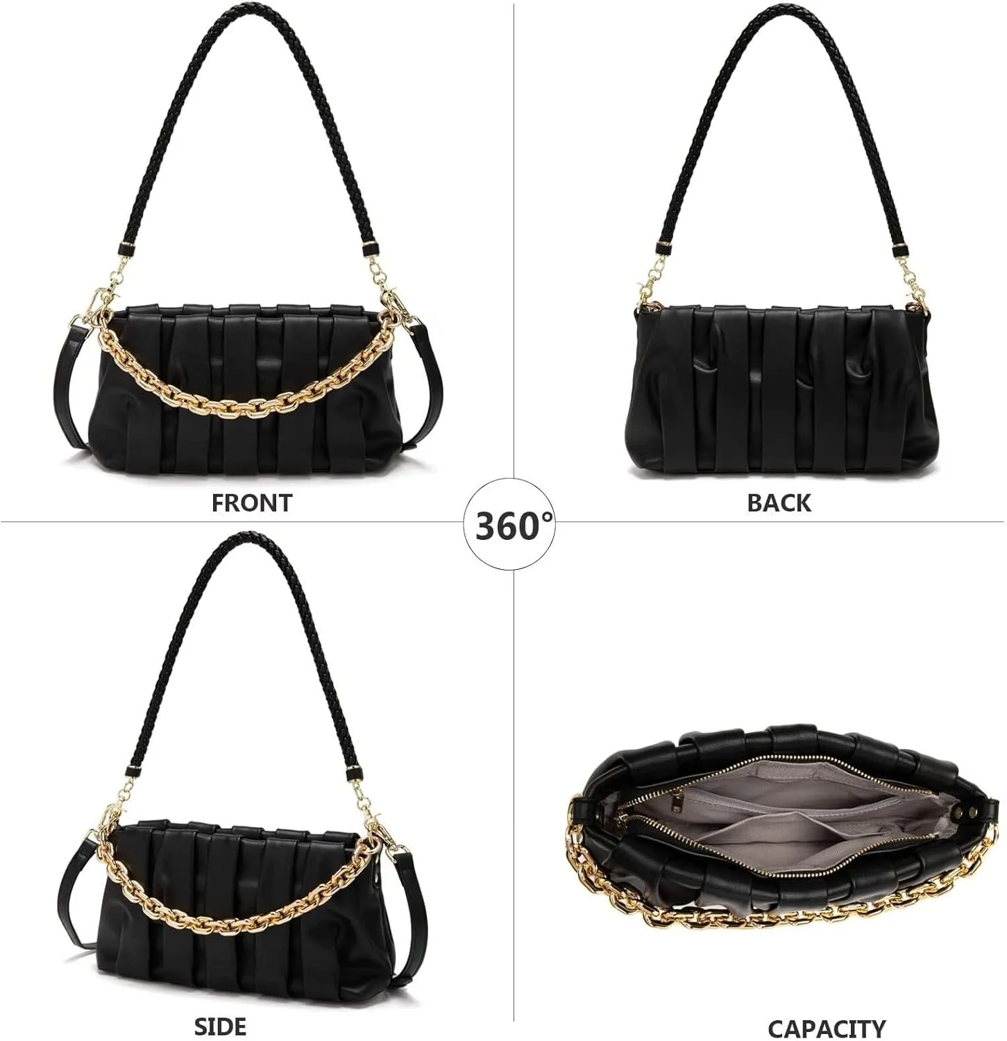 Soft Leather Trendy Crossbody Tote Handbag Gold Chain Clutch Pouch Bag Shoulder Dumpling Purse for Women
