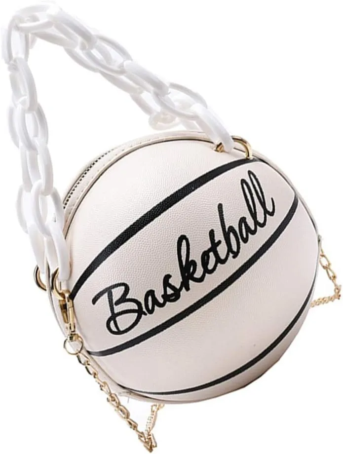 SOIMISS Basketball Shape Crossbody Bag Purse Trendy Chain Zipper Pouch Fashionable Shoulder Bag for Dating Camping Work