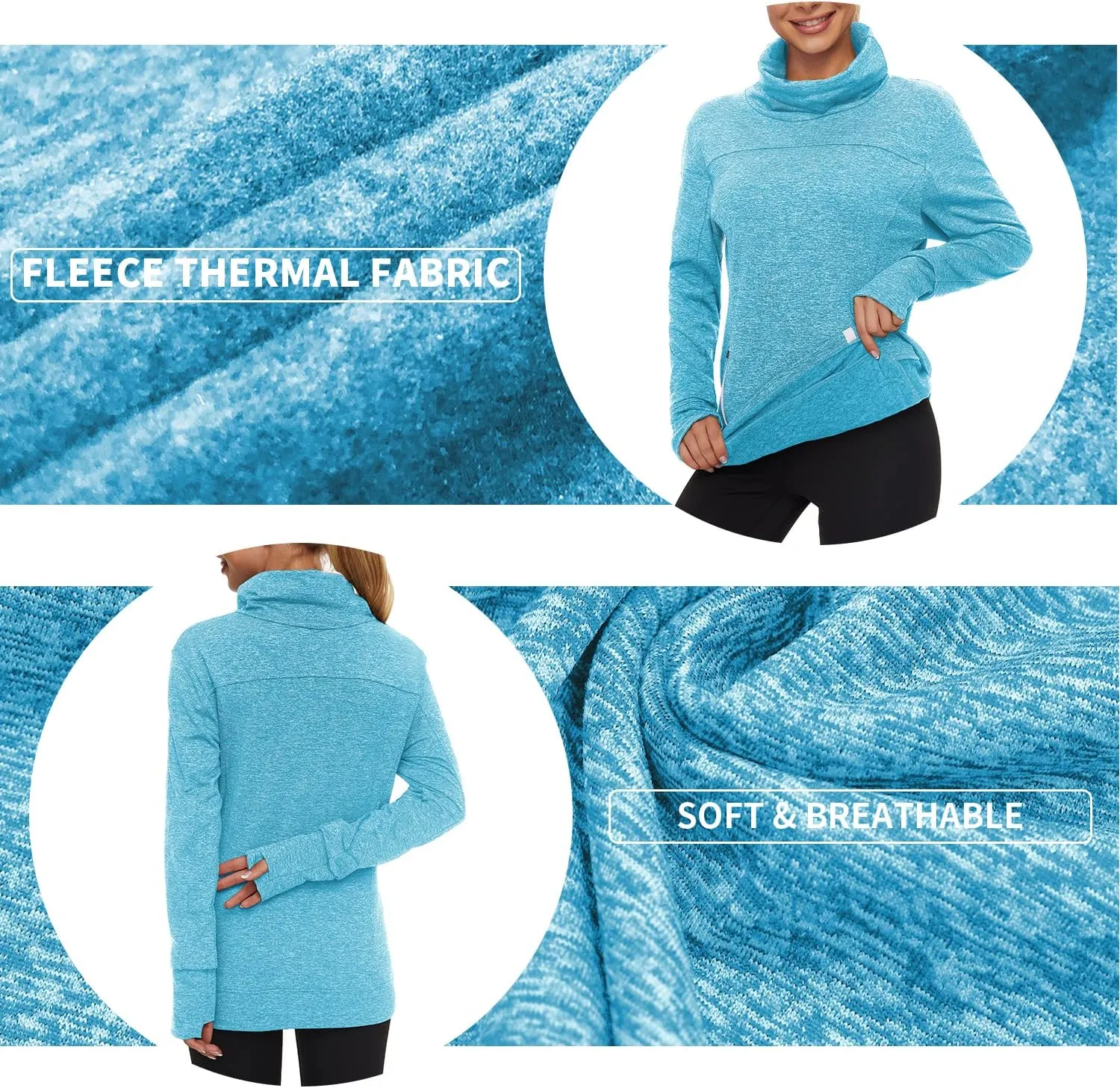 Soneven Women's Running Fleece Sweatshirts Cowl Neck Pullover Long sleeve Shirt with Thumb Holes and Neck Gaiter Face Mask
