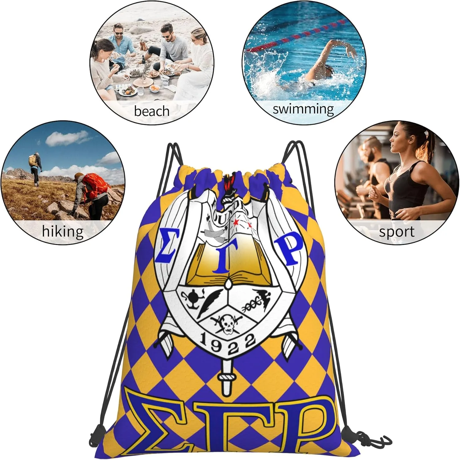 Sorority Multifunctional Drawstring Bags Backpack Large Sport Gym Travel School Backpack for Men Women Hiking Daypack, Style-2