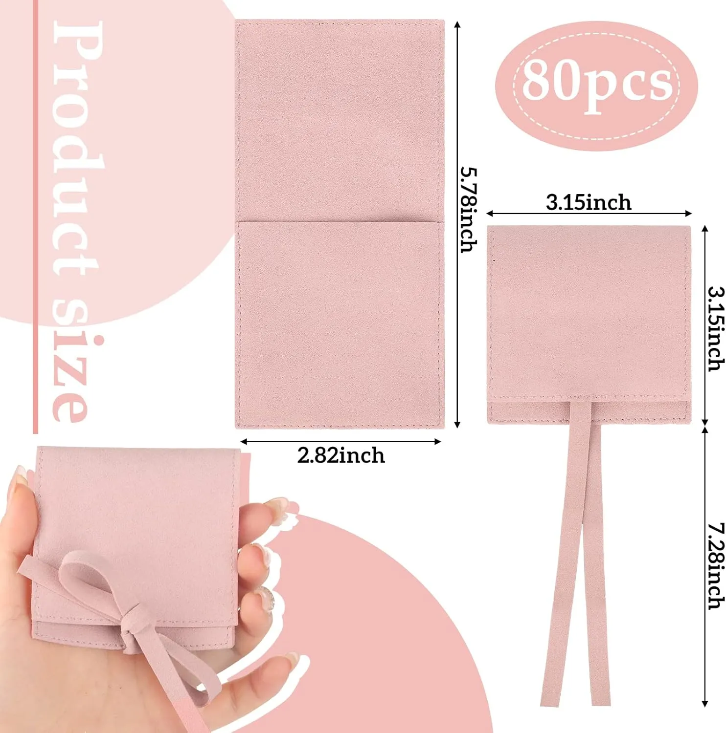Sotiff 80 Pcs Microfiber Jewelry Pouch 8x8 cm Jewelry Packaging Bag Luxury Small Gift Bag for Small Business Envelope Style Bracelet Packaging Bow Tie Microfiber Pouch with Strings Divider(4 Colors)