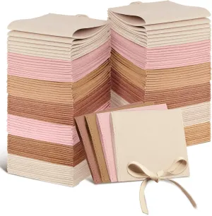 Sotiff 80 Pcs Microfiber Jewelry Pouch 8x8 cm Jewelry Packaging Bag Luxury Small Gift Bag for Small Business Envelope Style Bracelet Packaging Bow Tie Microfiber Pouch with Strings Divider(4 Colors)