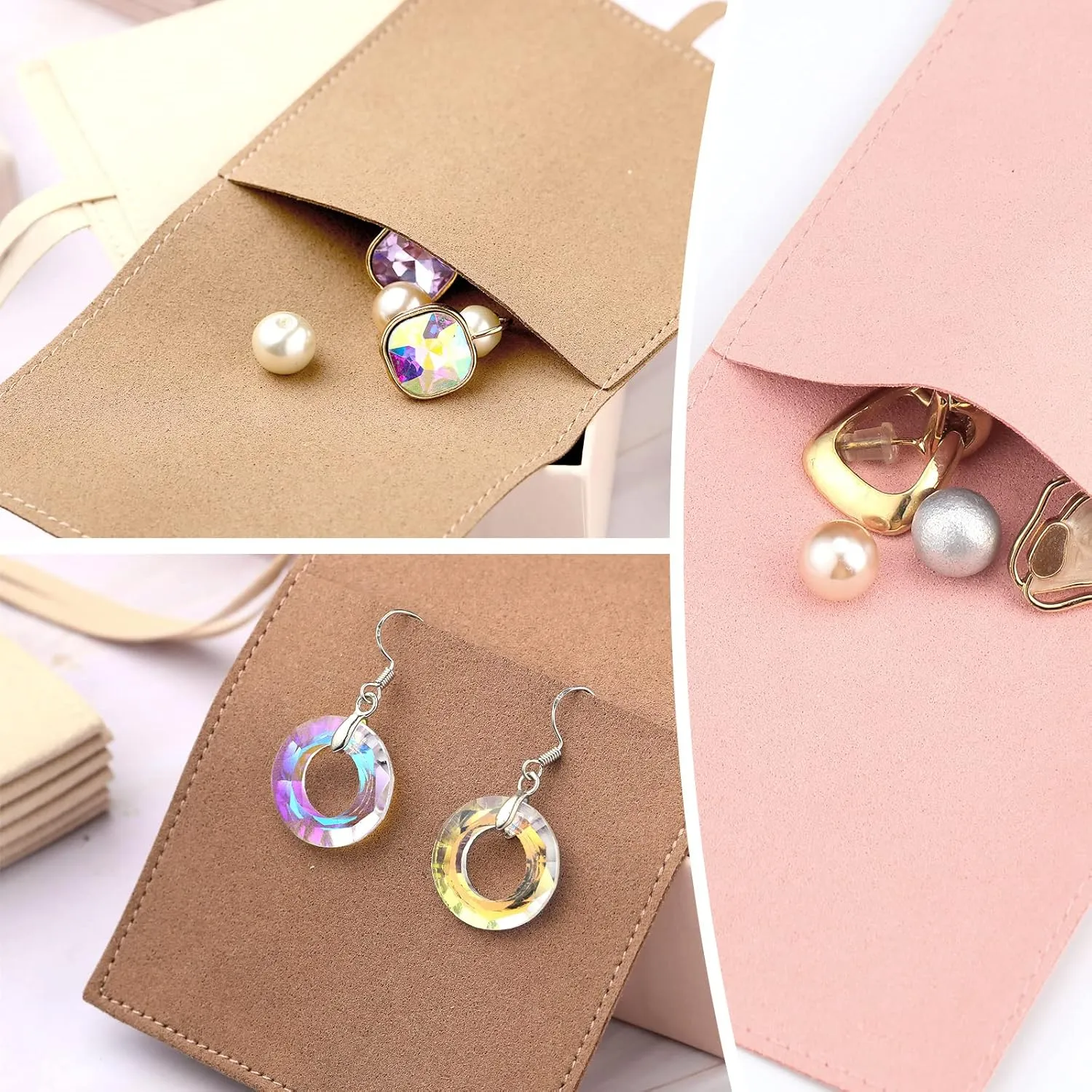 Sotiff 80 Pcs Microfiber Jewelry Pouch 8x8 cm Jewelry Packaging Bag Luxury Small Gift Bag for Small Business Envelope Style Bracelet Packaging Bow Tie Microfiber Pouch with Strings Divider(4 Colors)