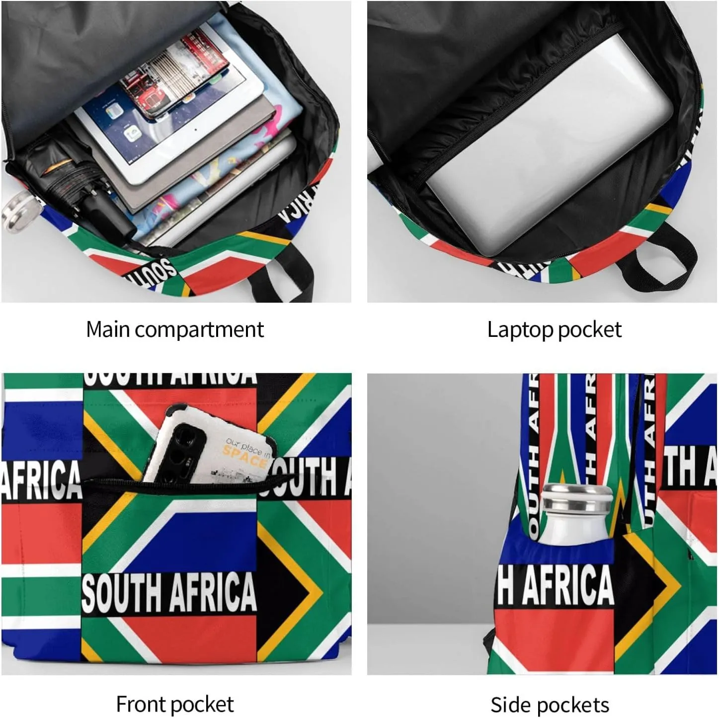 South Africa Flag Casual Backpack Large Capacity Travel Backpacks Laptop Daypack Commuter Rucksack Adjustable Strap Sports Bags for Hiking Biking