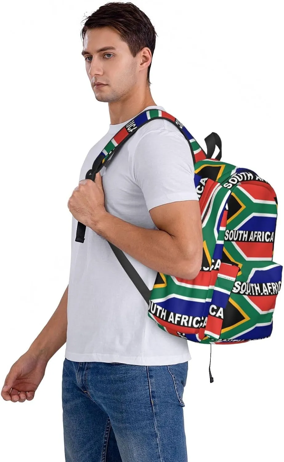 South Africa Flag Casual Backpack Large Capacity Travel Backpacks Laptop Daypack Commuter Rucksack Adjustable Strap Sports Bags for Hiking Biking