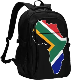 South Africa Flag Map Business Laptop Backpack Travel Backpacks Outdoor Rucksack Large Bag Daypack with USB Charging Port Multi-Pocket for Hiking Camping