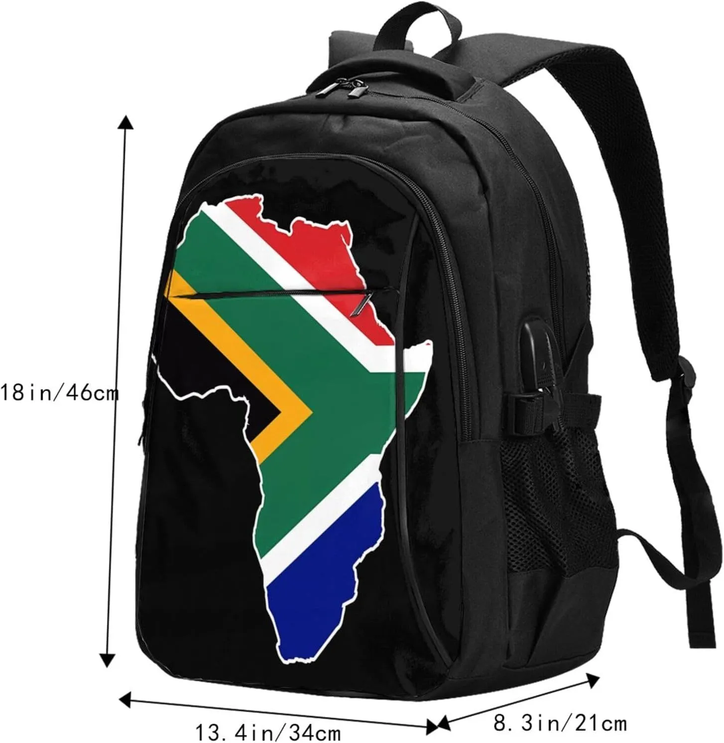 South Africa Flag Map Business Laptop Backpack Travel Backpacks Outdoor Rucksack Large Bag Daypack with USB Charging Port Multi-Pocket for Hiking Camping